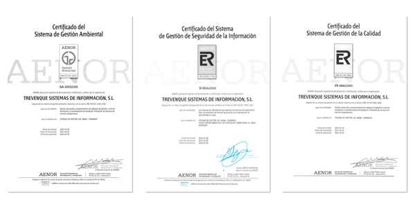 Certificados AENOR de Grupo Trevenque