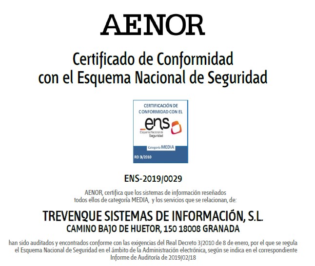 Certificado del ENS de Grupo Trevenque