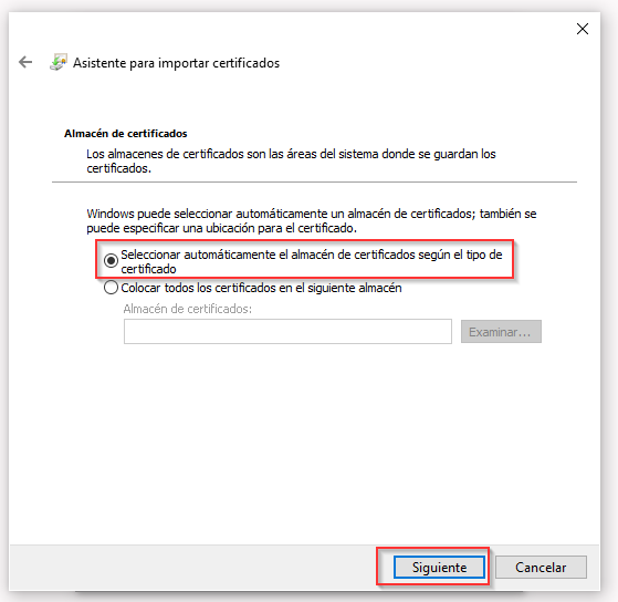 Asistente para importar certificados