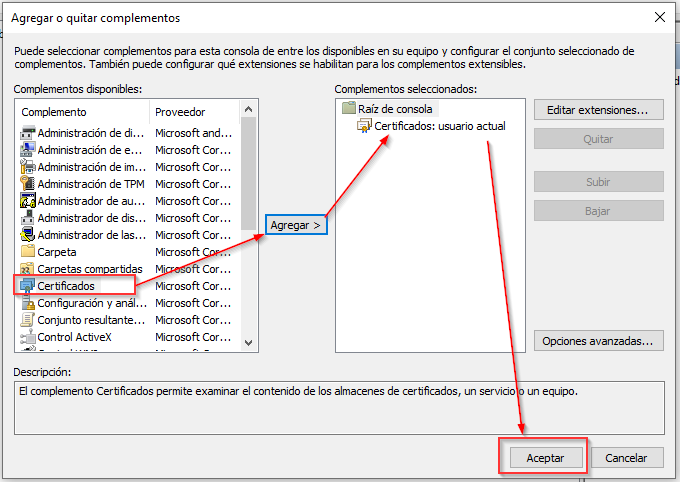 Agregar o quitar complementos