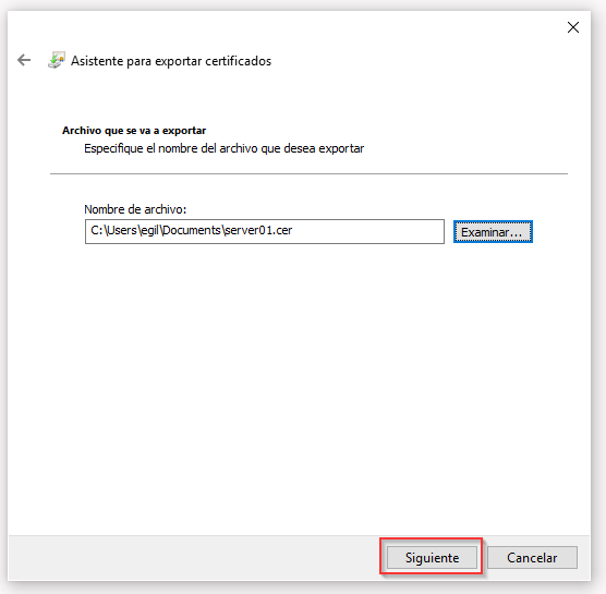 Asistente para exportar certificados
