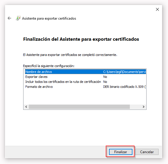 Asistente para exportar certificados