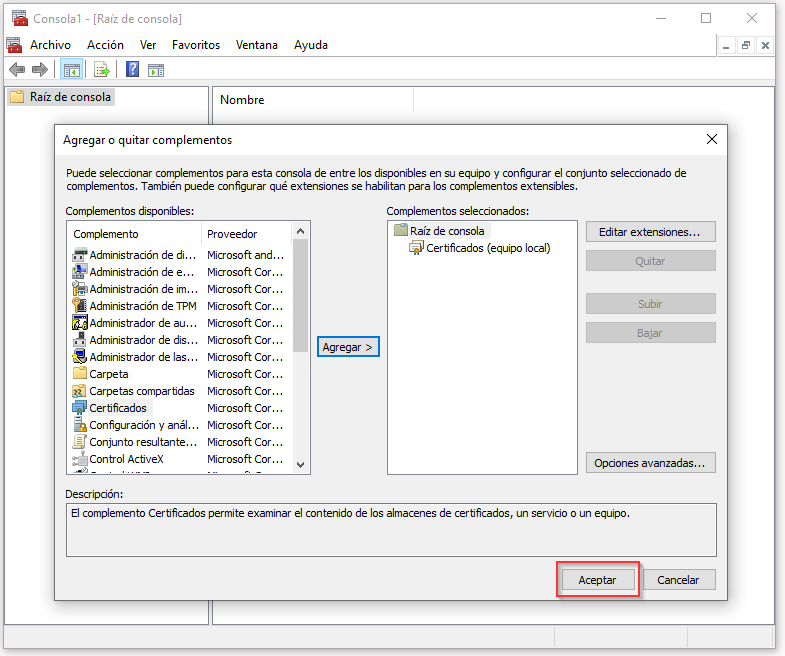 Agregar o quitar complementos