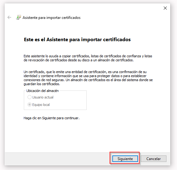Asistente para importar certificados