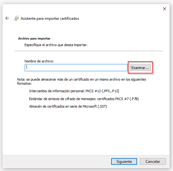 Asistente para importar certificados