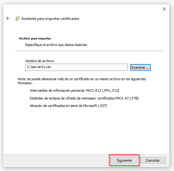 Asistente para importar certificados