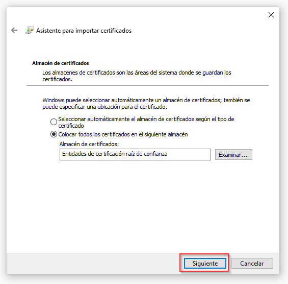 Asistente para importar certificados