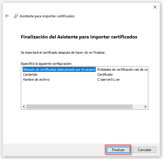 Asistente para importar certificados