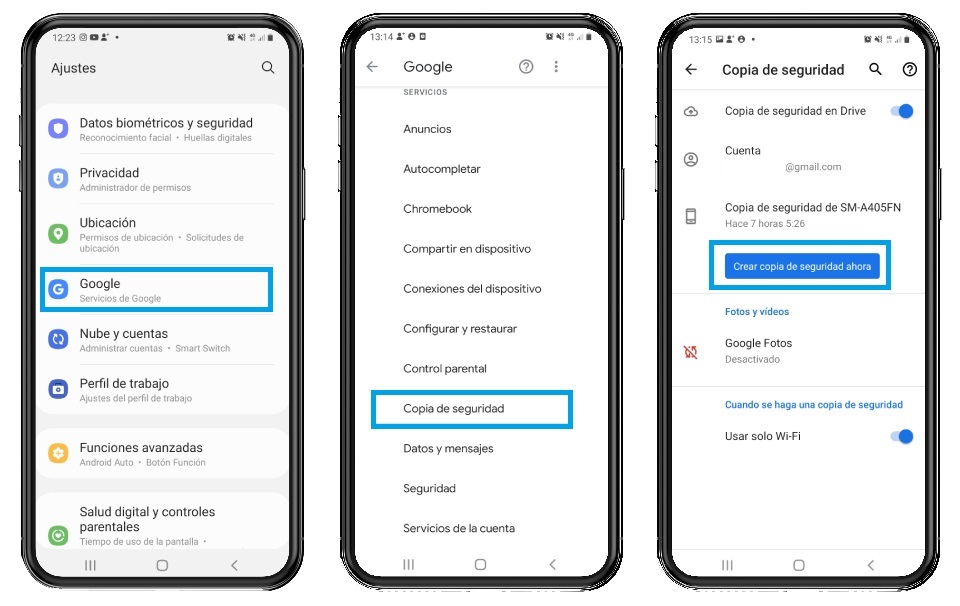 Copias seguridad Google Drive