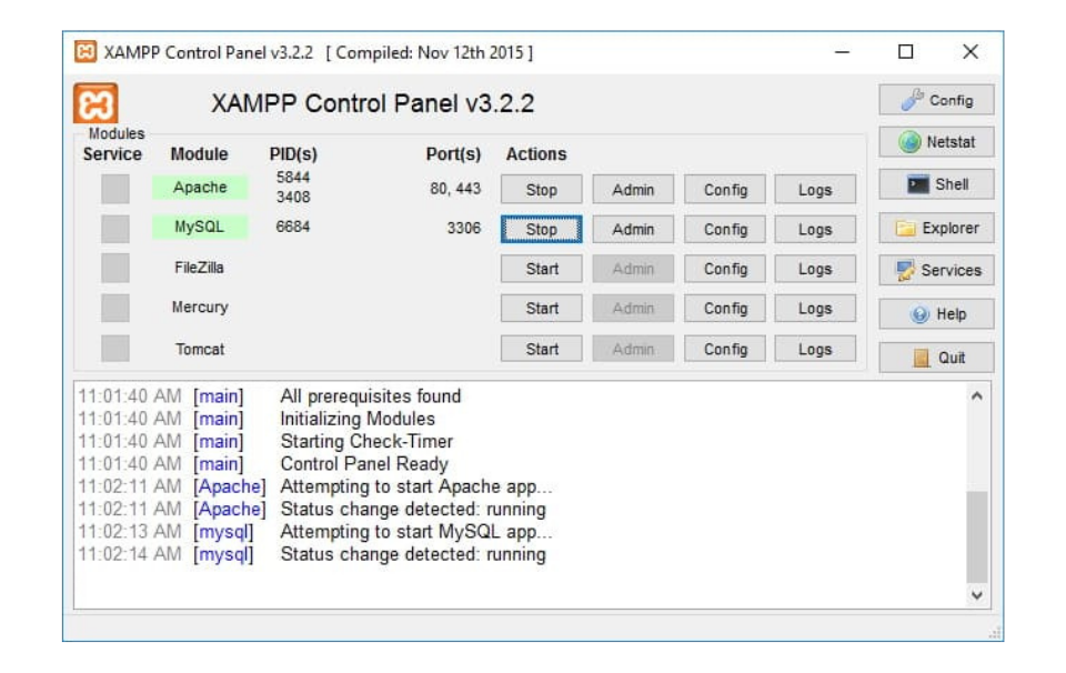 Panel de control de XAMPP